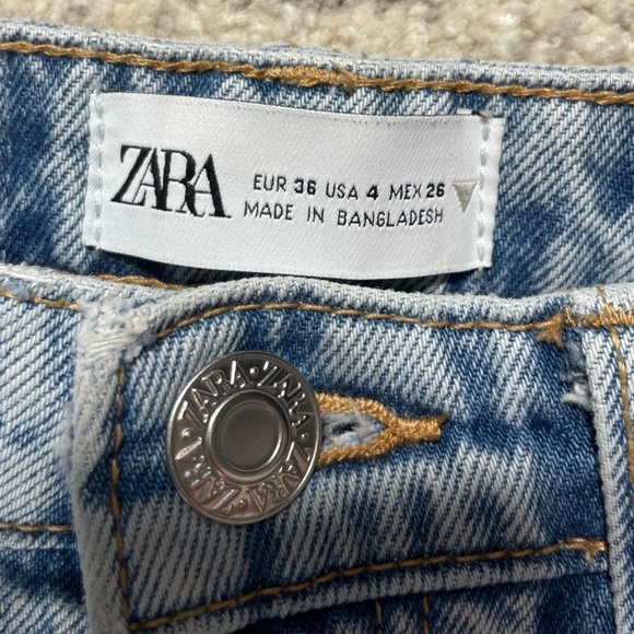 Zara Highrise Blue Button Fly Slim Straight Leg Jeans Cotton Size 4 - Picture 5 of 8
